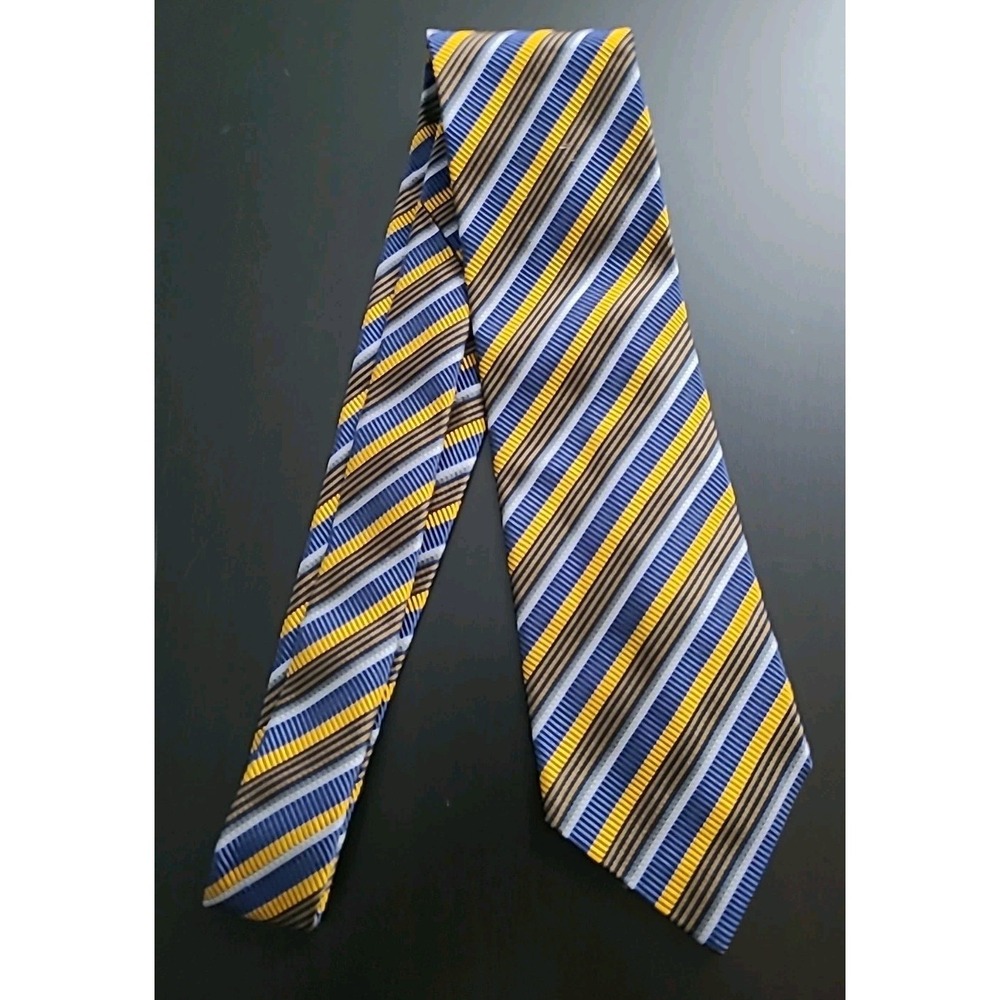 XMI Platinum Tie England Silk Handmade USA Blue Yellow REPP Necktie‎